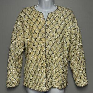 VTG Ladies Guide Cream Silver Sequin Evening Wedding Formal Cardigan Women Sz 38